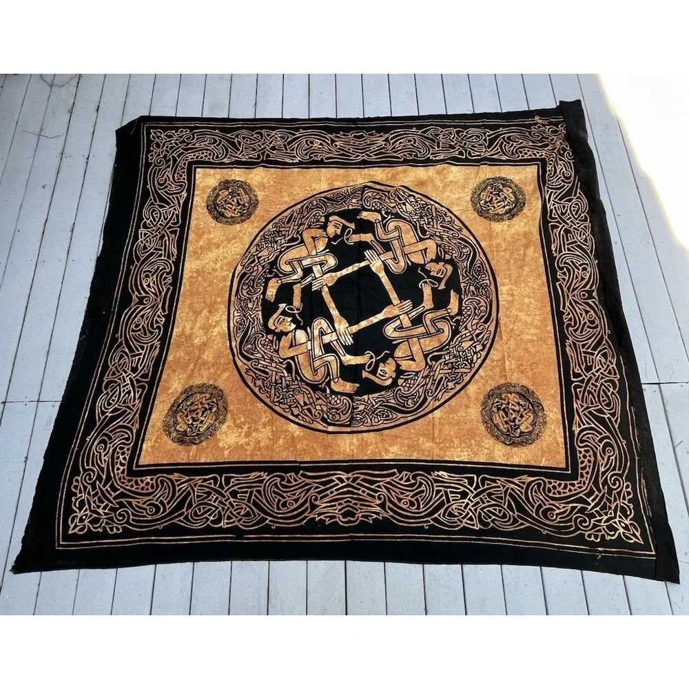 Vintage Tablecloth Wall Art Curtain Endless Knot Celtic Batik Book of Kells